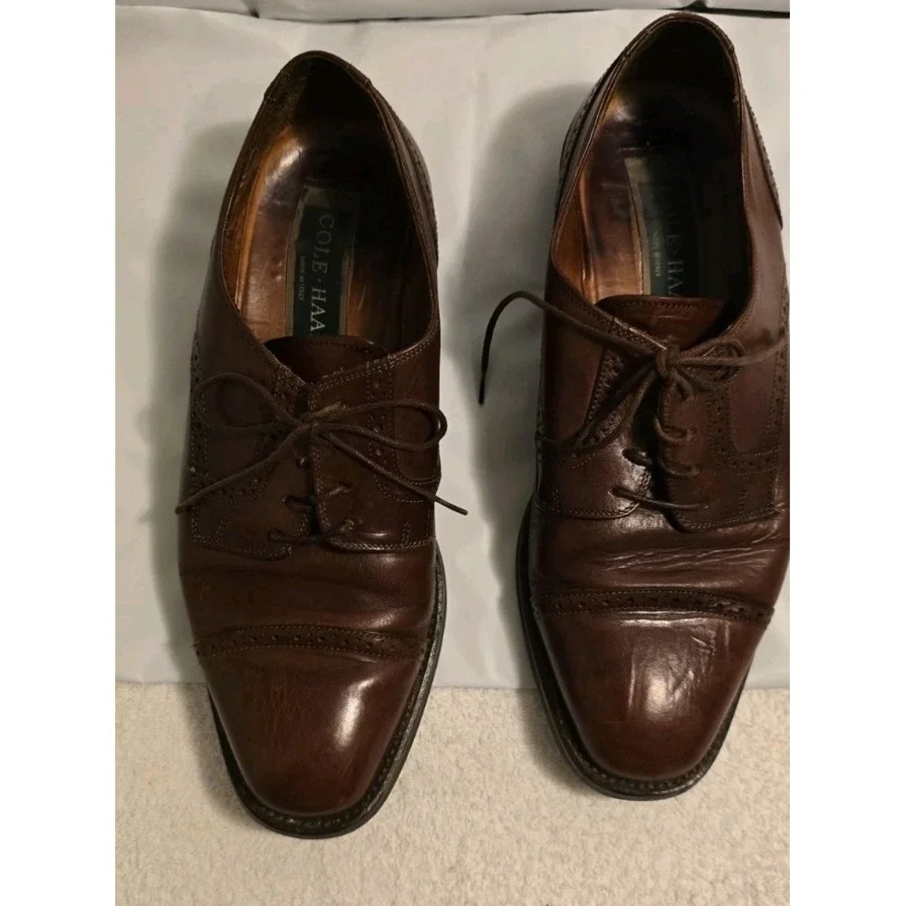 COLE HAAN Mens Shoes Oxford Cap Toe Classic Brown Leather Made in Italy Size 8 M